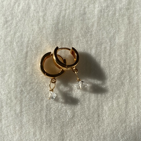 18k Gold Filled Herkimer Diamond Huggies - Picture 10 of 10